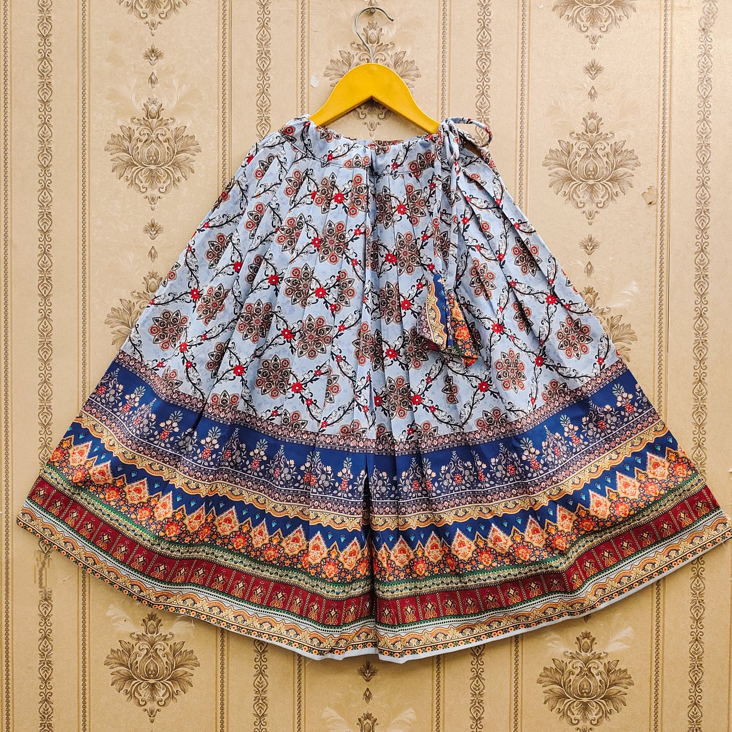 Elegant Ajrakh Blue Kids Lehenga Choli Set – Traditional Festive Wear