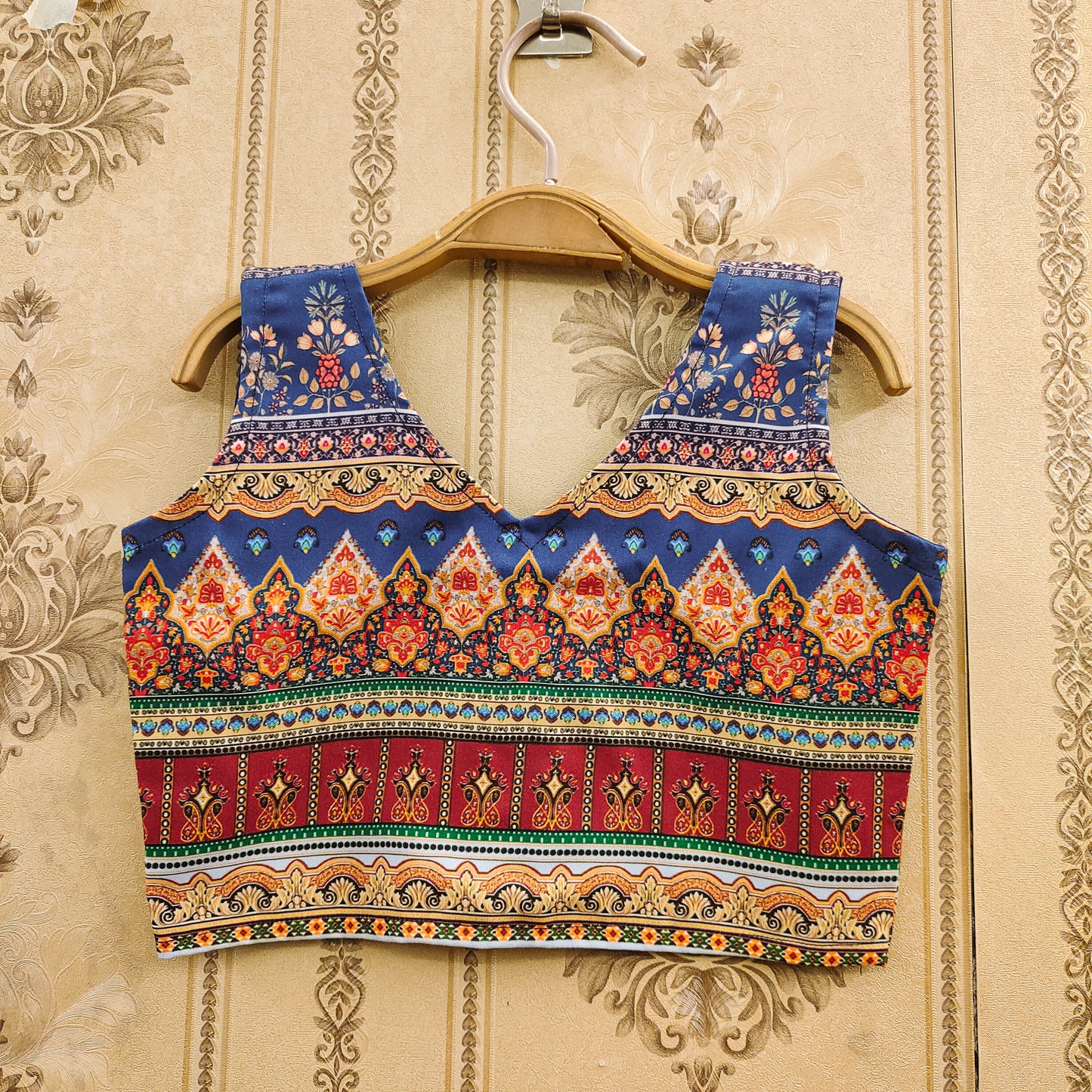 Elegant Ajrakh Blue Kids Lehenga Choli Set – Traditional Festive Wear