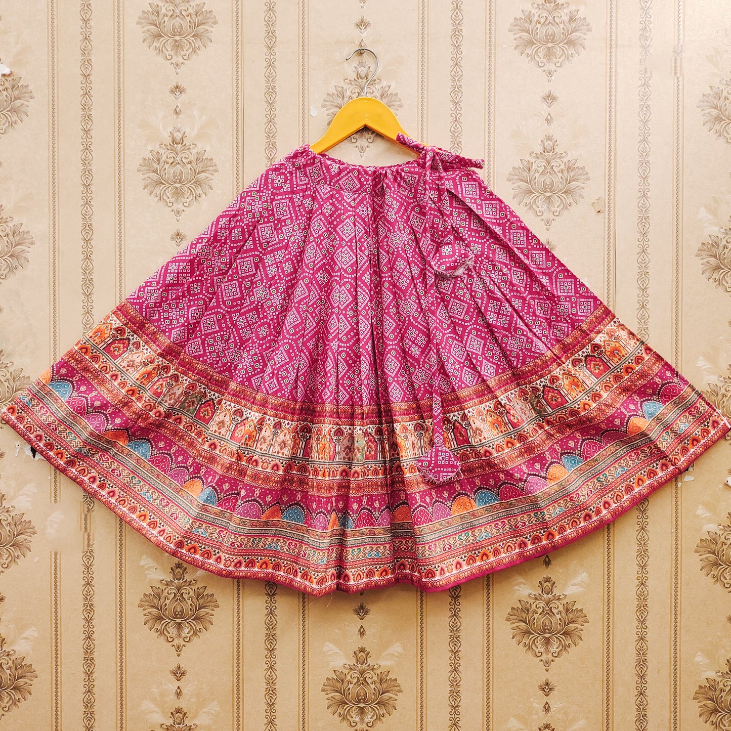 Vibrant Ajrakh Pink Kids Lehenga Choli – Ethnic Charm for Little Divas