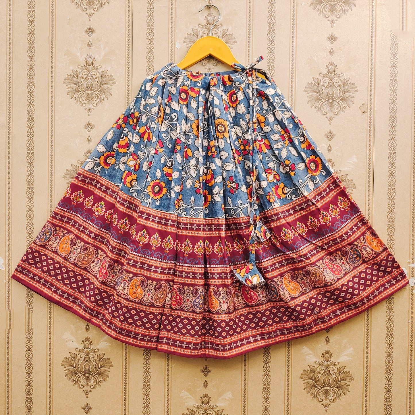 Floral Ajrakh Maroon Kids Lehenga Choli – Boho Ethnic Elegance