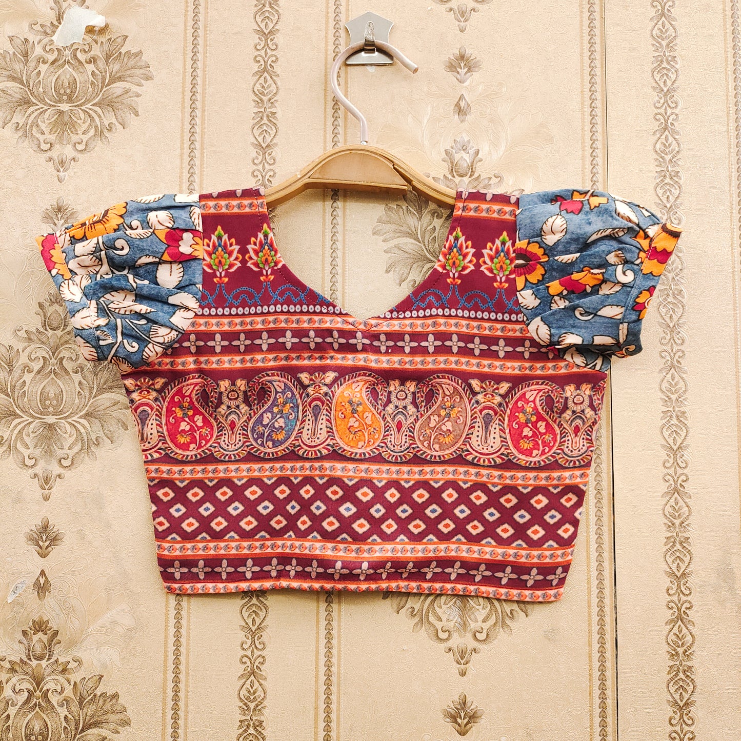 Floral Ajrakh Maroon Kids Lehenga Choli – Boho Ethnic Elegance