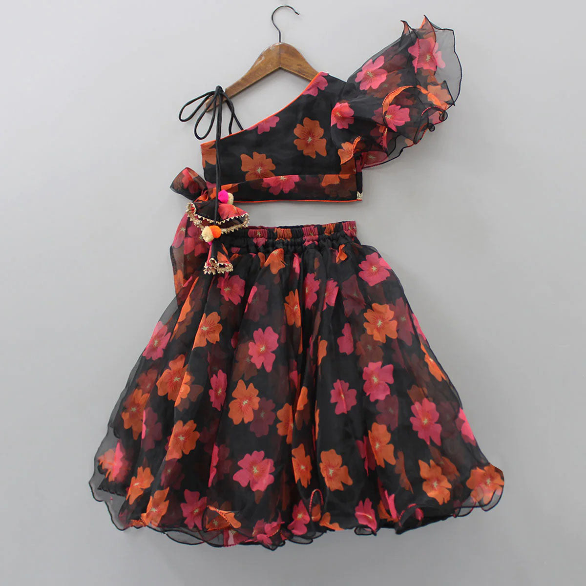 Kids Lehenga Choli in Georgette with Intricate Embroidery and Vibrant Flower Patterns