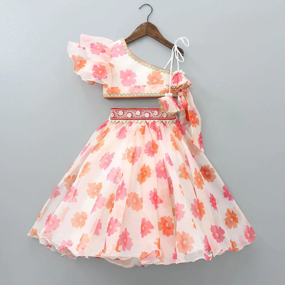 Kids Lehenga Choli in Georgette with Intricate Embroidery and Vibrant Flower Patterns