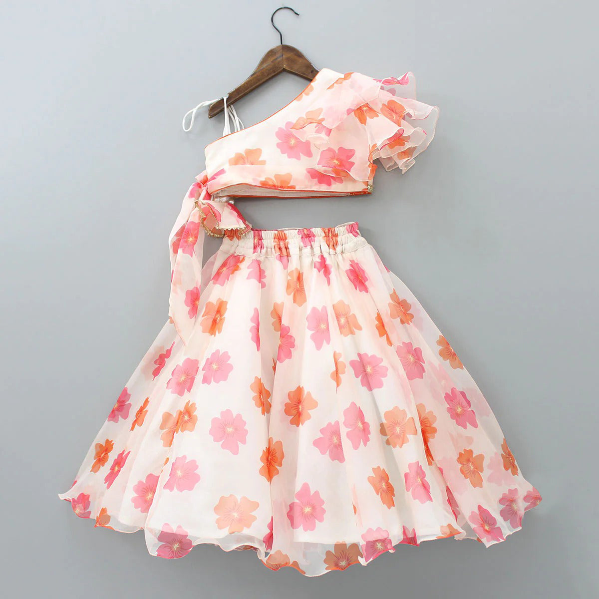 Kids Lehenga Choli in Georgette with Intricate Embroidery and Vibrant Flower Patterns