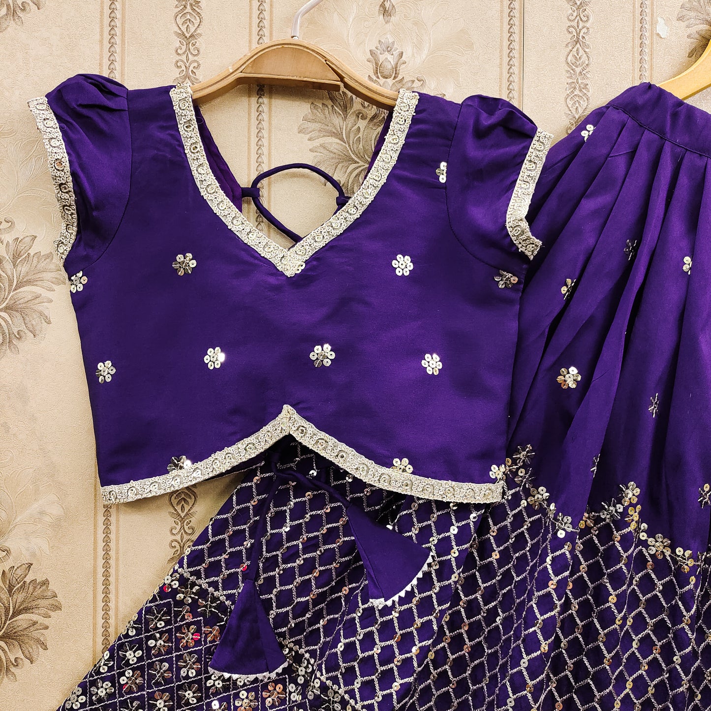 Festive Taffeta Silk Kids Lehenga Choli Set – Elegant Traditional Wear for Girls
