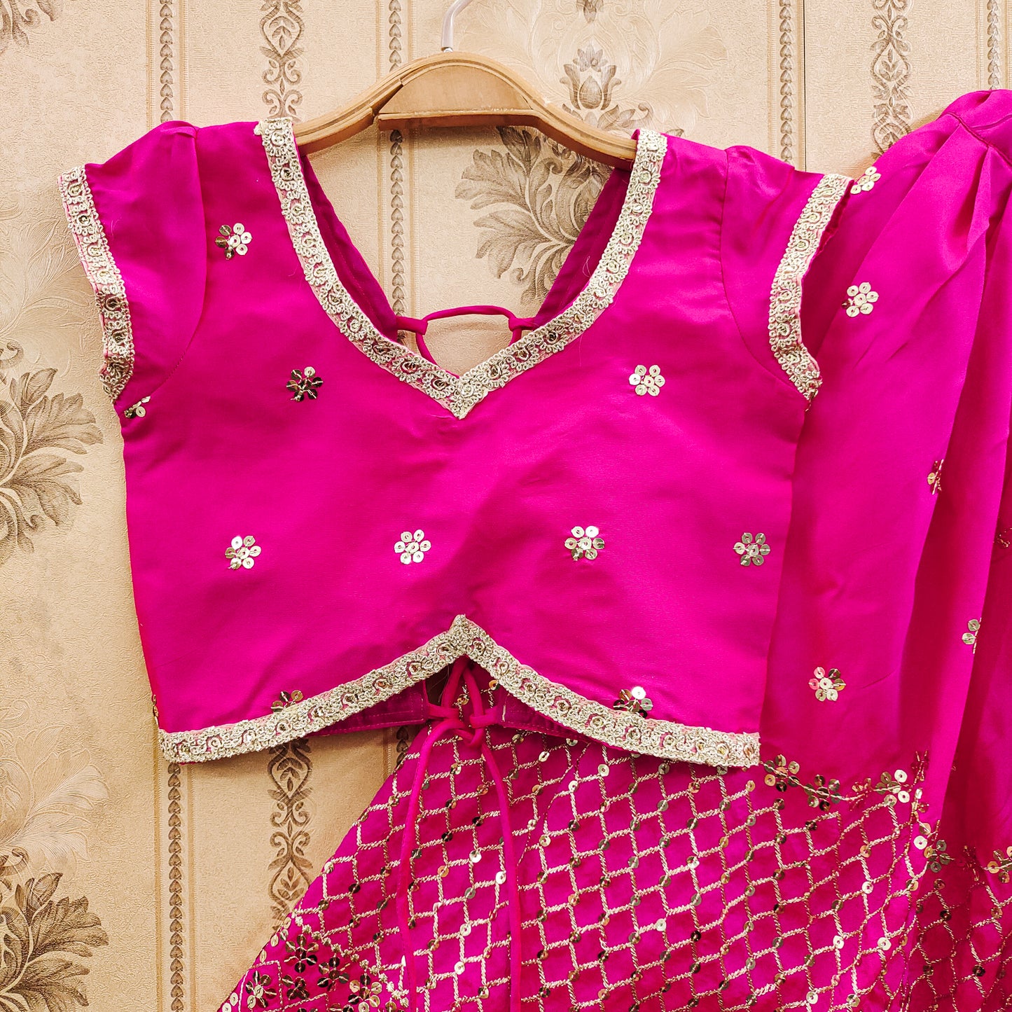 Festive Taffeta Silk Kids Lehenga Choli Set – Elegant Traditional Wear for Girls