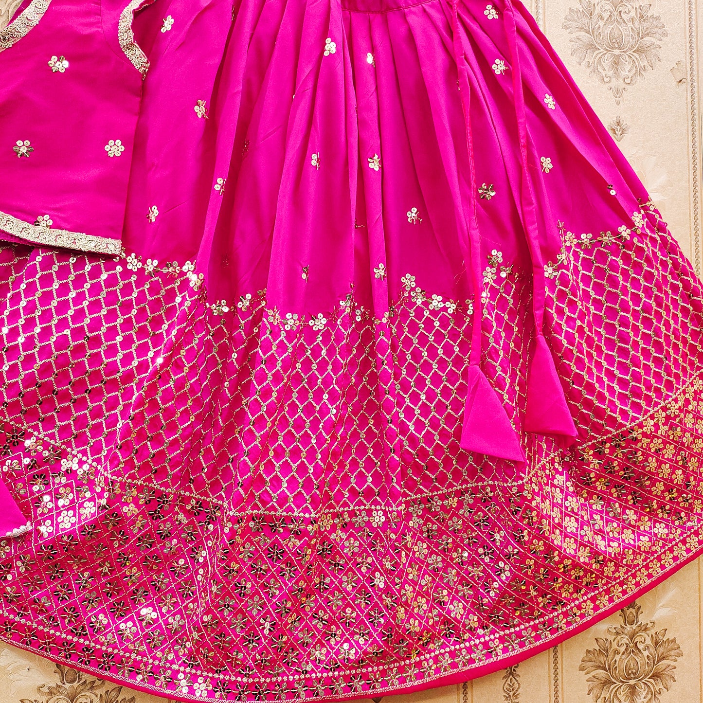 Festive Taffeta Silk Kids Lehenga Choli Set – Elegant Traditional Wear for Girls