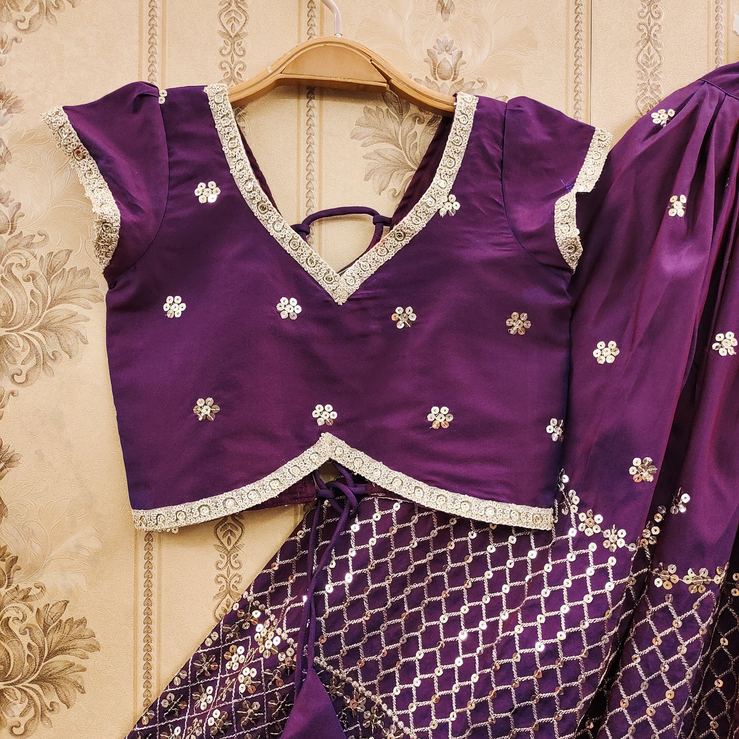Festive Taffeta Silk Kids Lehenga Choli Set – Elegant Traditional Wear for Girls