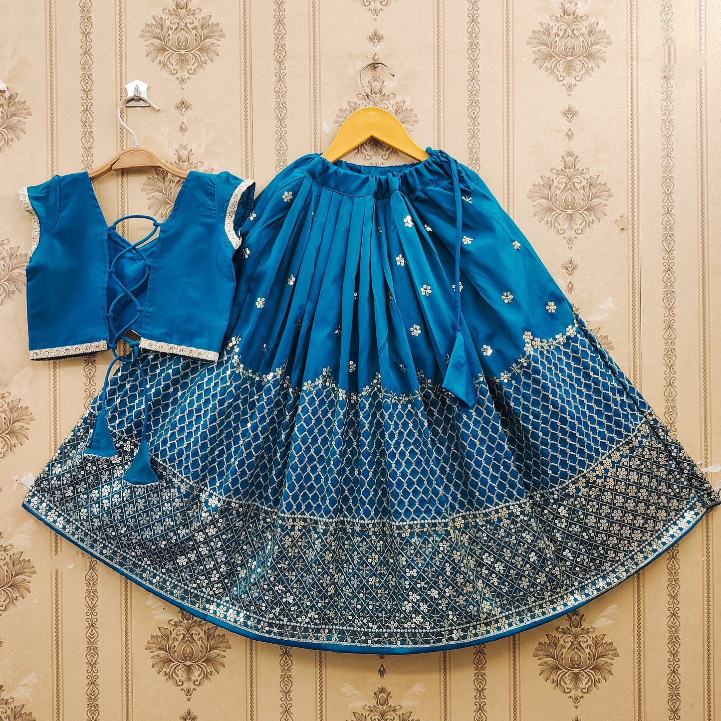 Festive Taffeta Silk Kids Lehenga Choli Set – Elegant Traditional Wear for Girls
