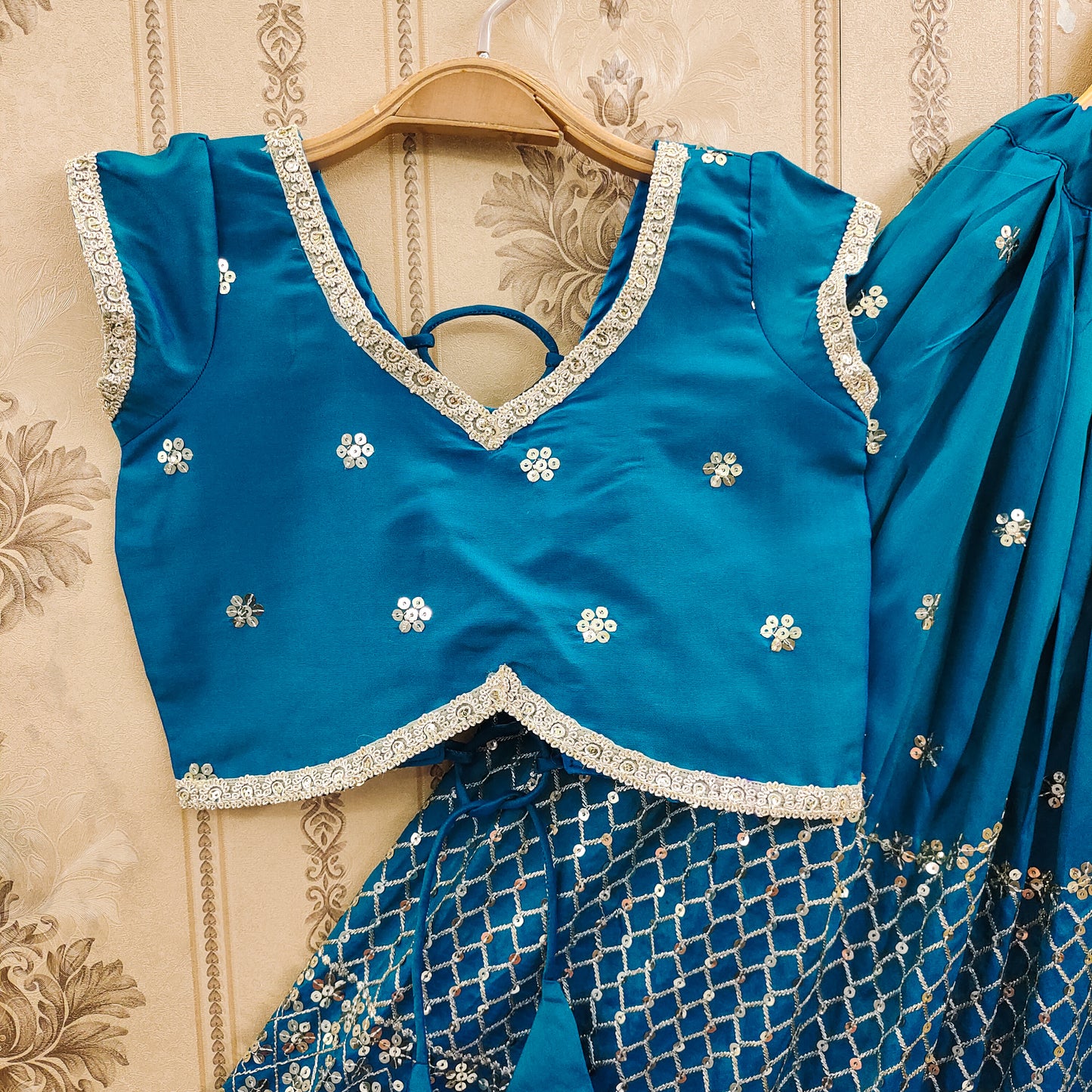 Festive Taffeta Silk Kids Lehenga Choli Set – Elegant Traditional Wear for Girls