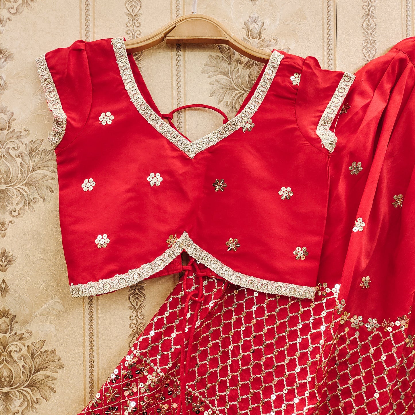 Festive Taffeta Silk Kids Lehenga Choli Set – Elegant Traditional Wear for Girls