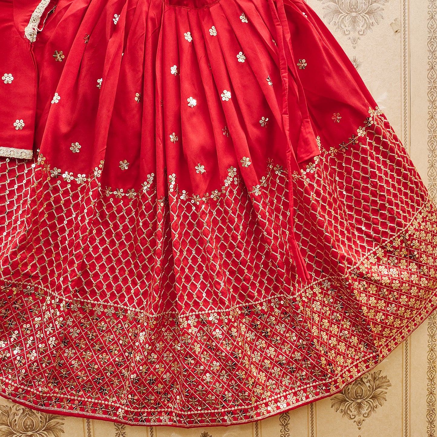 Festive Taffeta Silk Kids Lehenga Choli Set – Elegant Traditional Wear for Girls