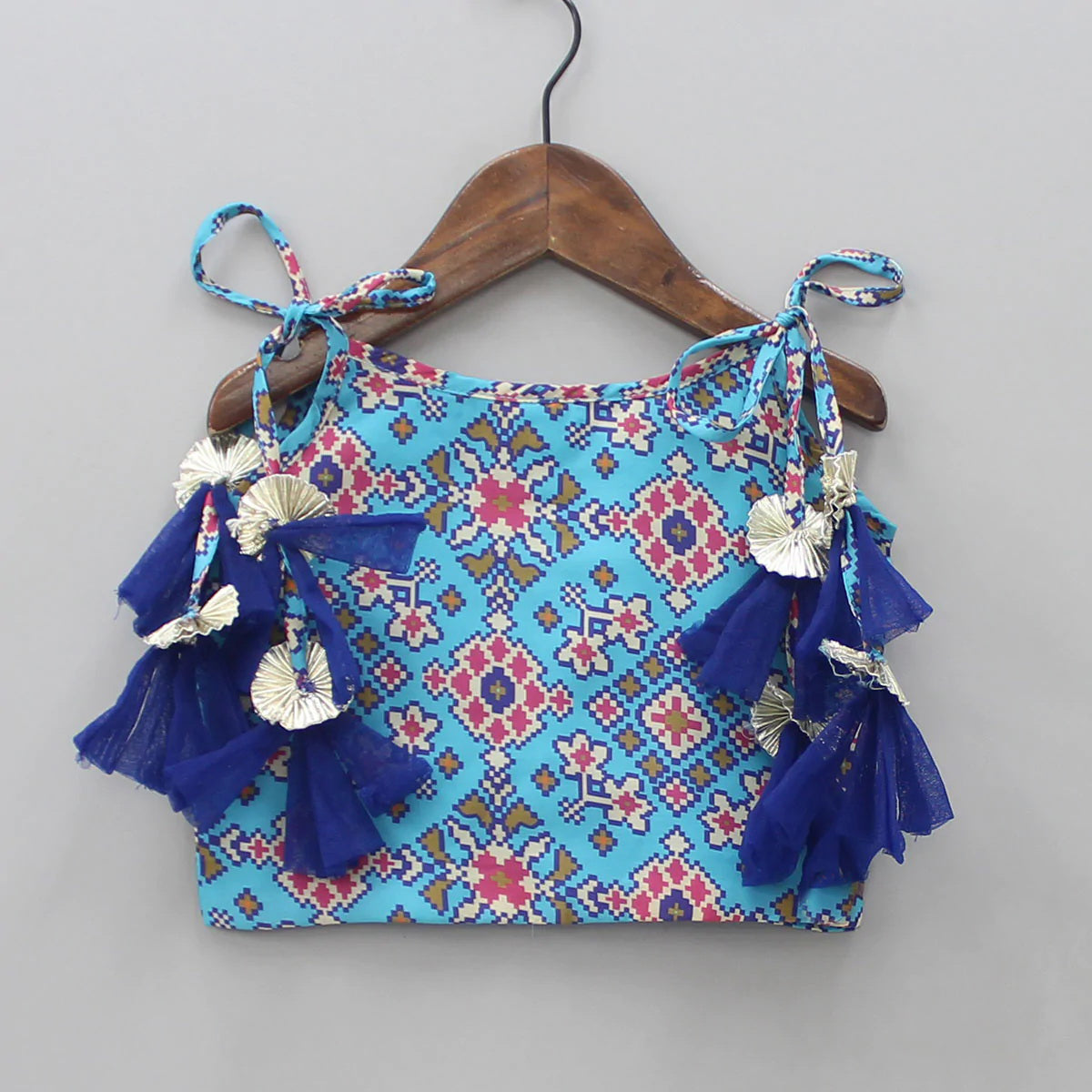 Girls' Blue Ethnic Dhoti Set in Rayon with Tassel Top & Crepe Lining