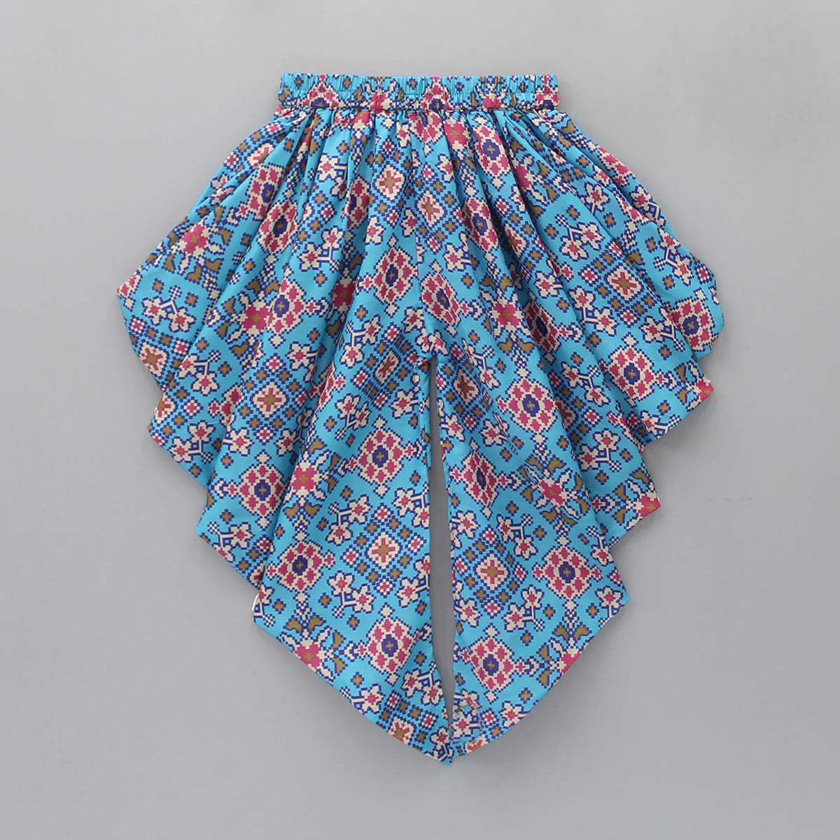 Girls' Blue Ethnic Dhoti Set in Rayon with Tassel Top & Crepe Lining