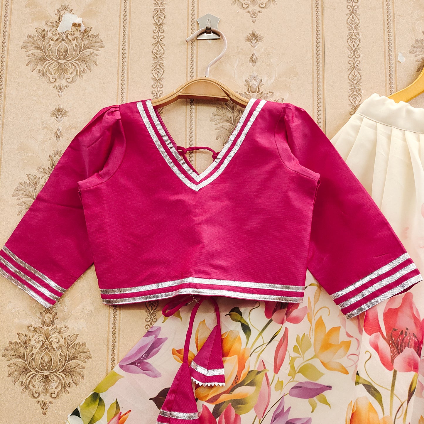Floral Festive Kids Lehenga Choli Set – Pink | Premium Taffeta Silk & Rayon