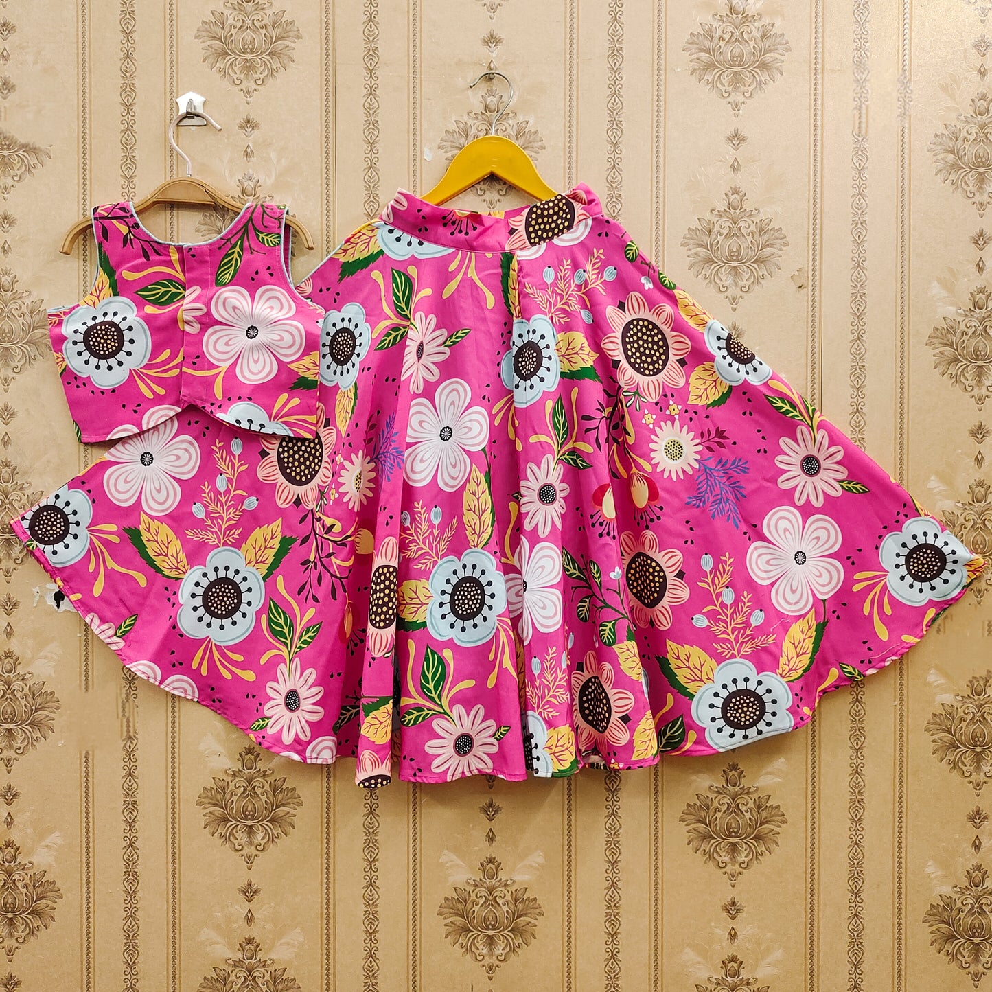 Happy Pink Floral Kids Lehenga Choli โ Rayon Fabric with Crepe Lining