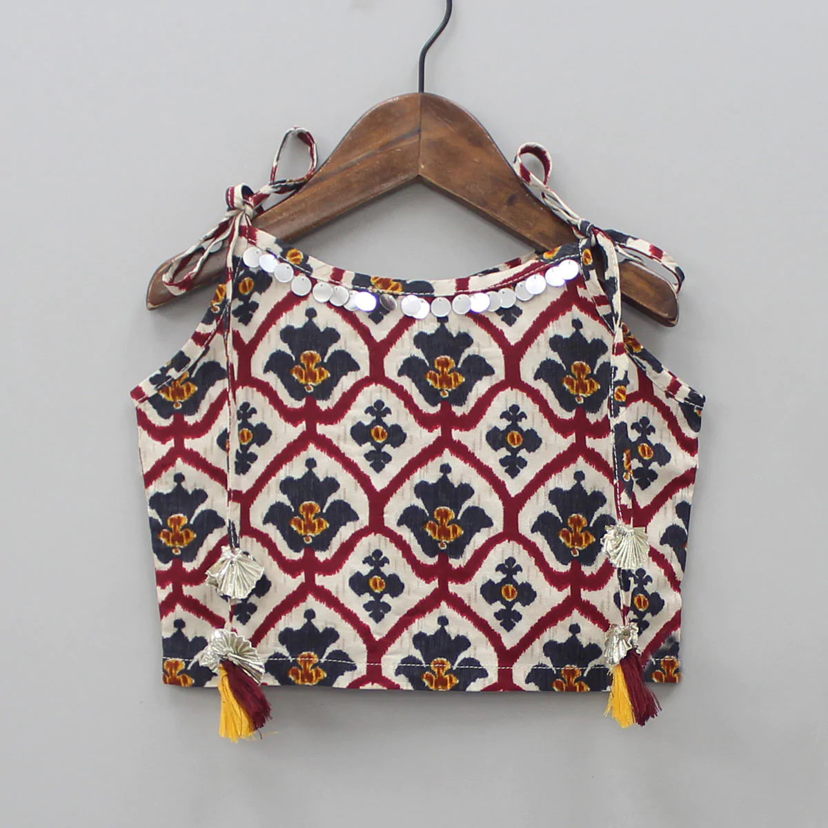 Girls' Cream & Maroon Dhoti Set in Rayon with Tassel Top & Crepe Lining