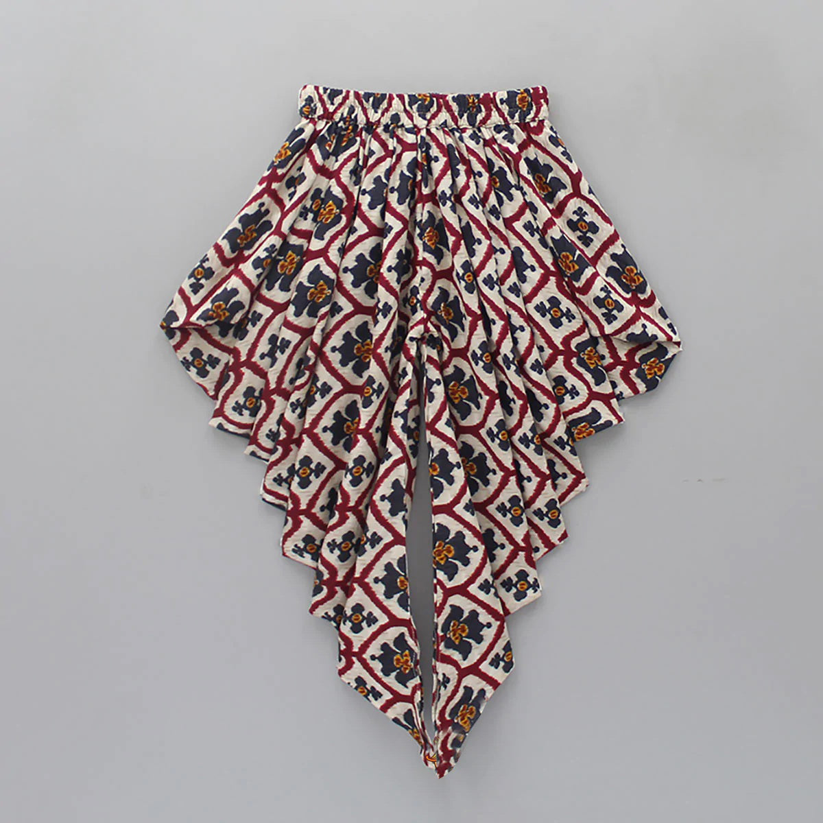Girls' Cream & Maroon Dhoti Set in Rayon with Tassel Top & Crepe Lining