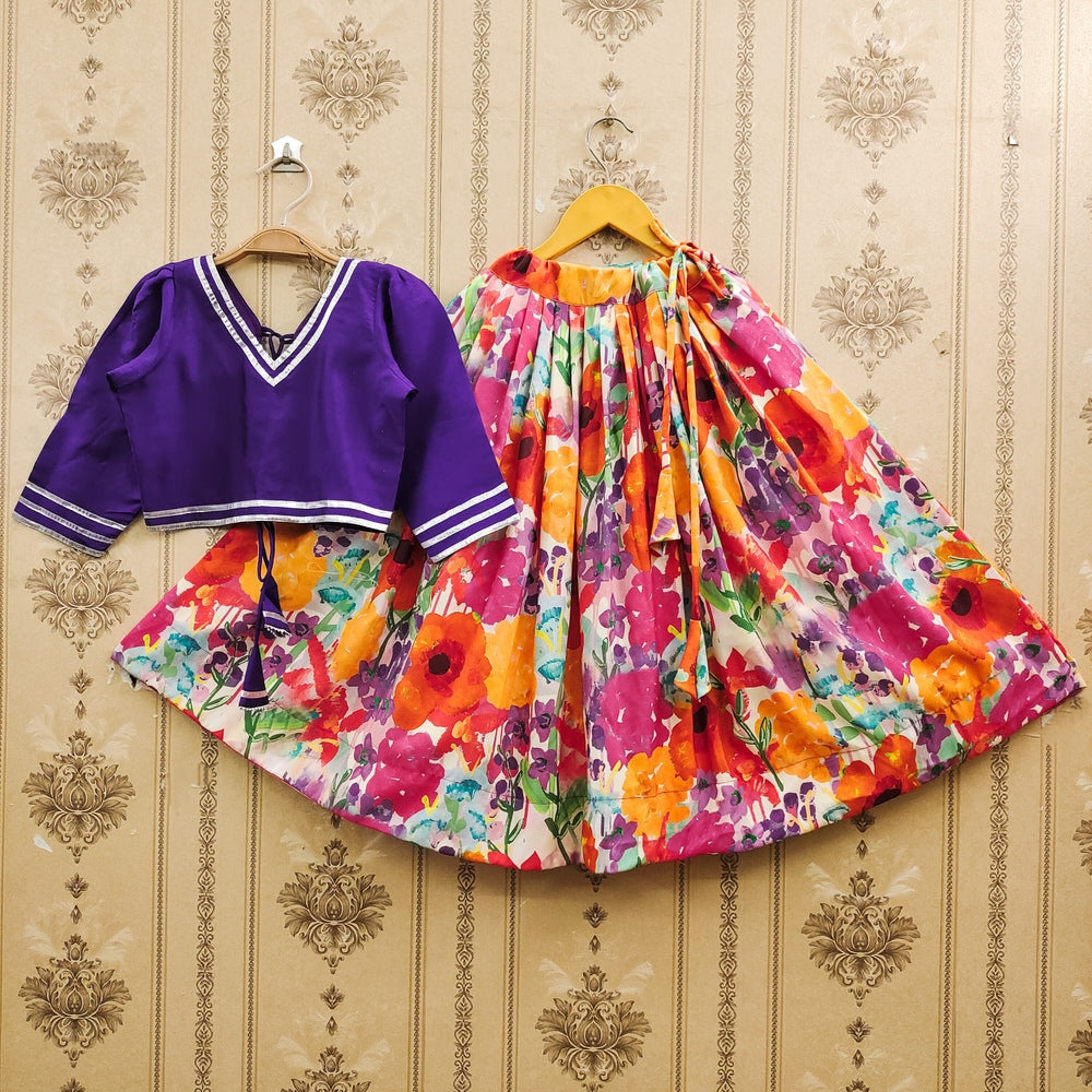 Mithila Girls Purple & Multicolor Floral Lehenga Choli Set
