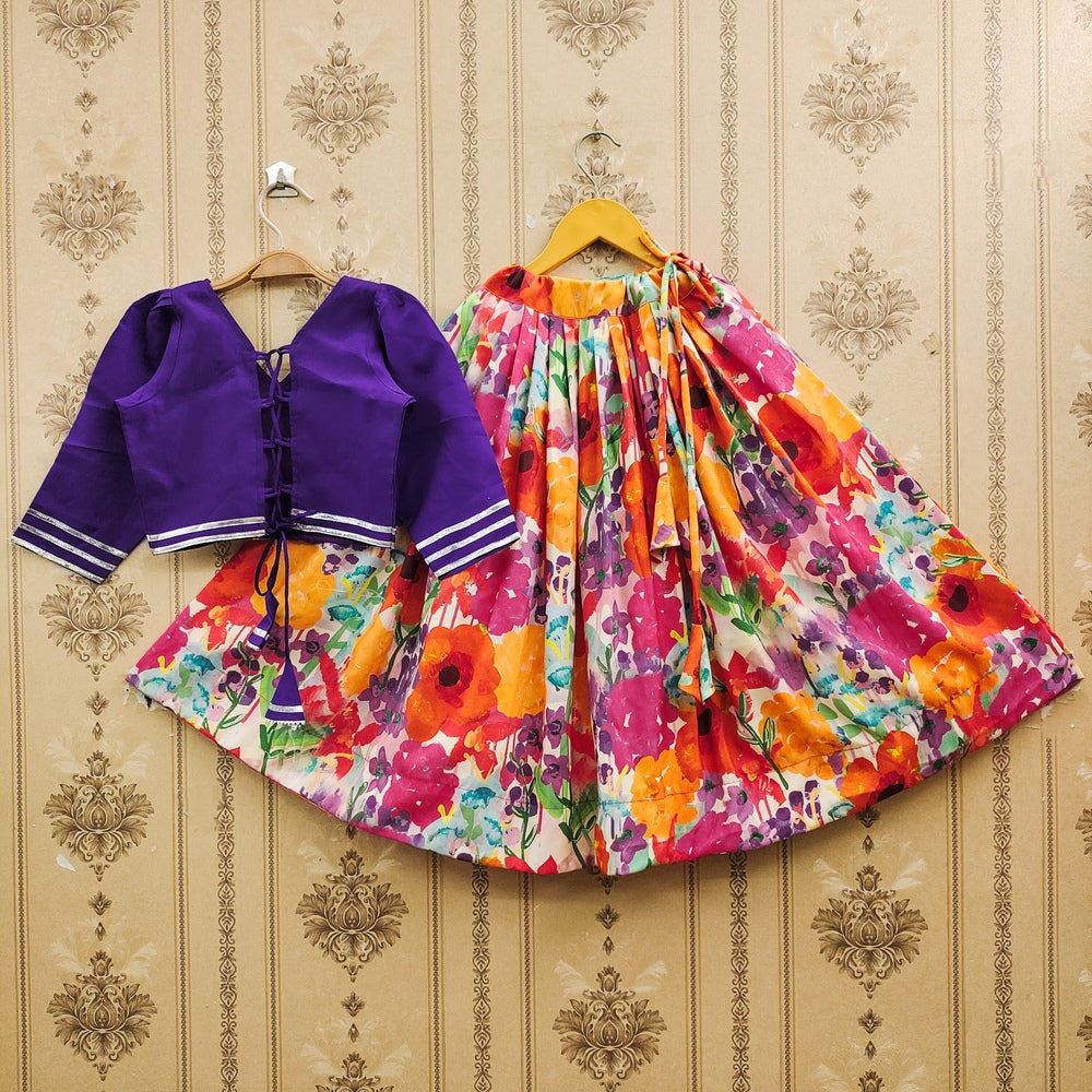 Mithila Girls Purple & Multicolor Floral Lehenga Choli Set
