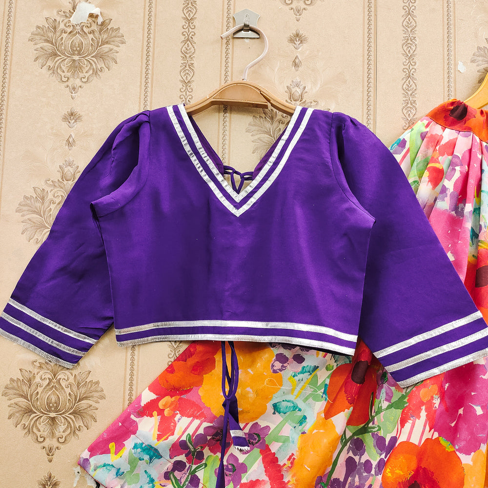 Mithila Girls Purple & Multicolor Floral Lehenga Choli Set