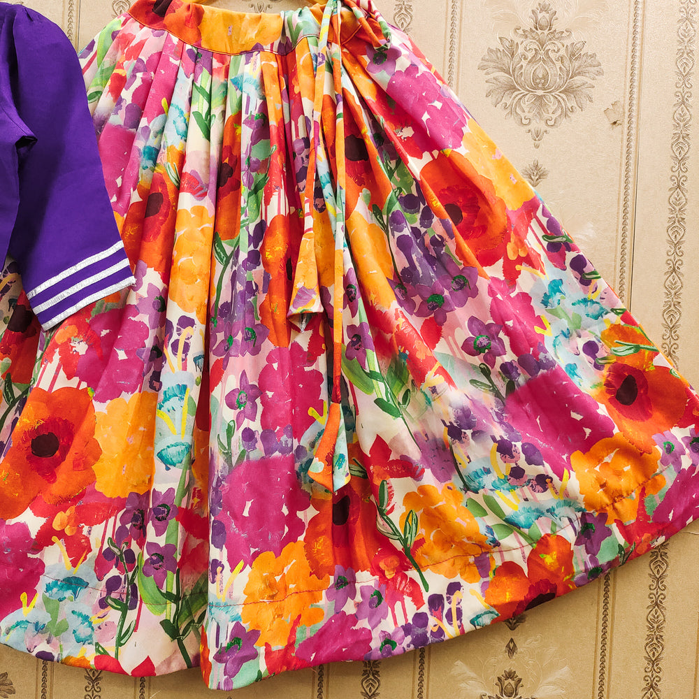Mithila Girls Purple & Multicolor Floral Lehenga Choli Set