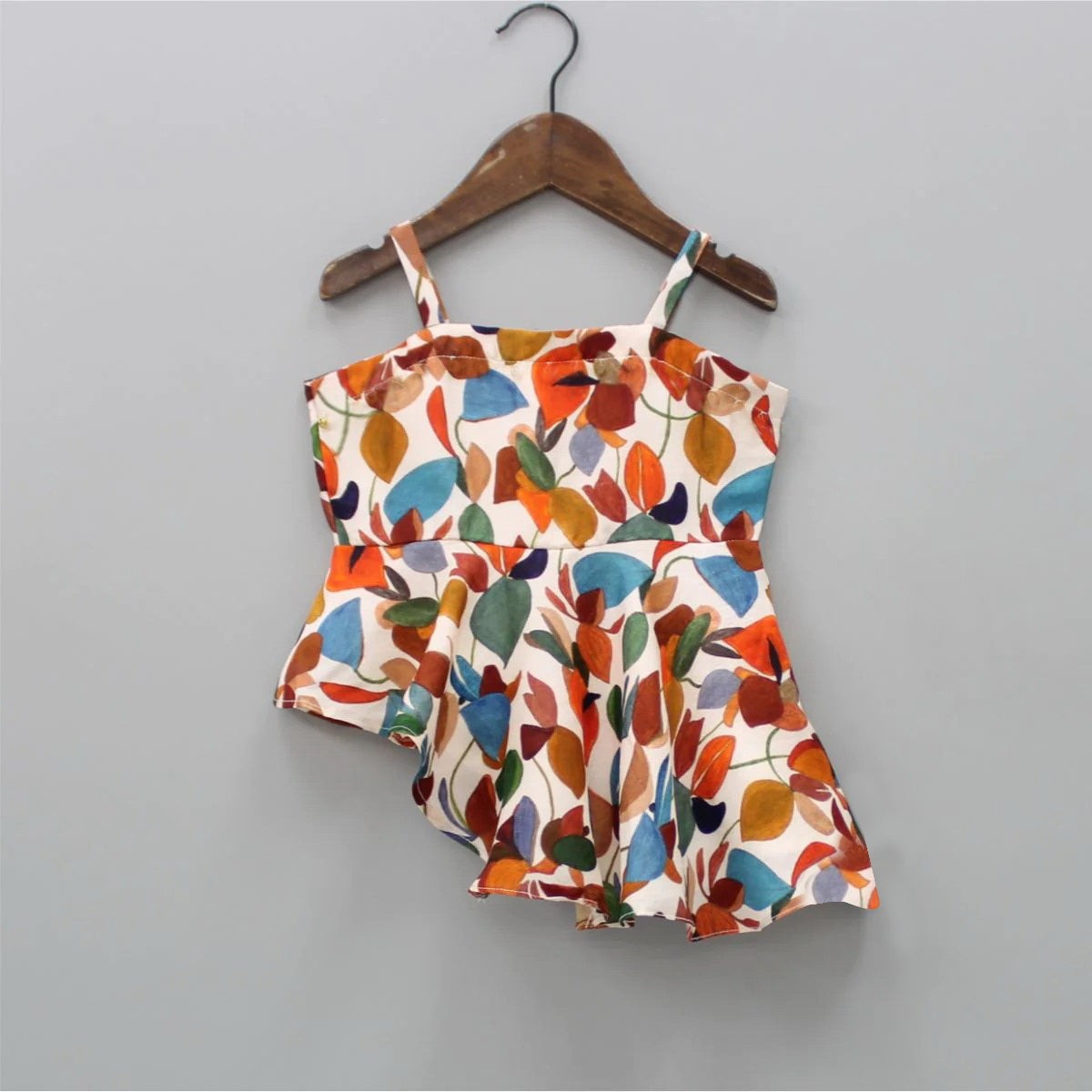 Girls' Summer Top & Palazzo Set (2–9 Years) – Multicolor Printed Rayon Top with Orange Cotton Palazzo