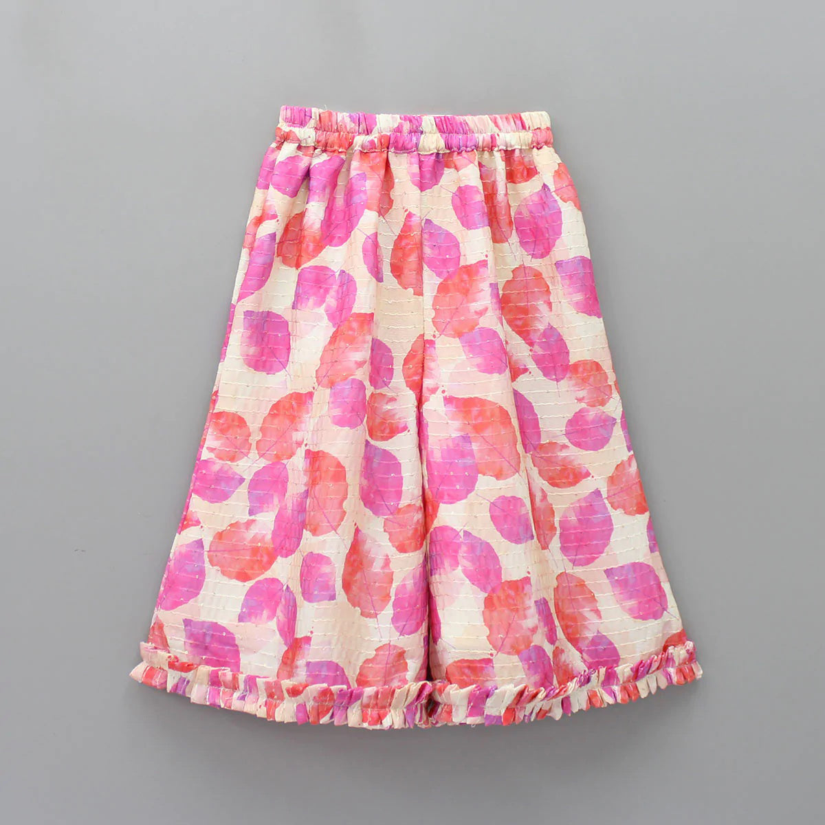 Girls' Pink Floral Rayon Top & Palazzo Set (2–9 Years) – Summer Cotton Outfit with Tassel Detail
