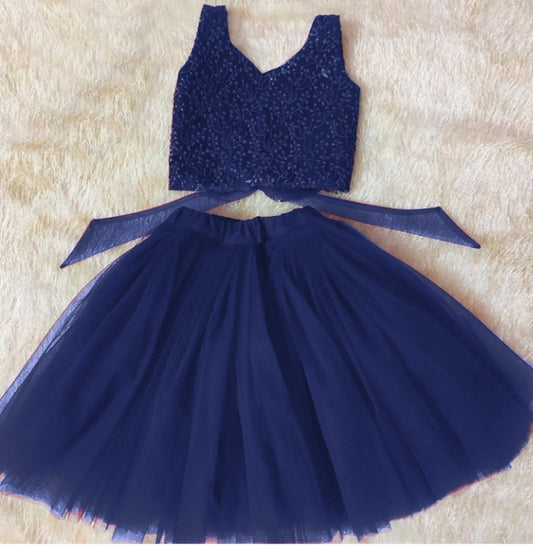 Girls Short/Mid Thigh Party Dress  (Dark Blue, Sleeveless)