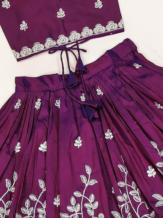 Girls Embroidered Tafetta Silk Full Stitched Lehenga Choli Set | Latest Lehenga Choli | Ethnic Wear | Readymade Traditional Dress For Kids Girls