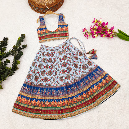 Enchanting Princess Lehenga Choli Set for Little Divas - Vibrant Rayon with Adorable Prints