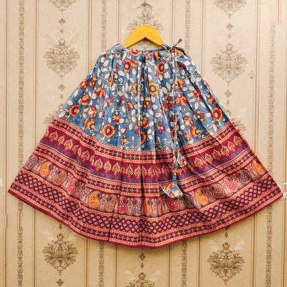 Floral Ajrakh Maroon Kids Lehenga Choli – Boho Ethnic Elegance