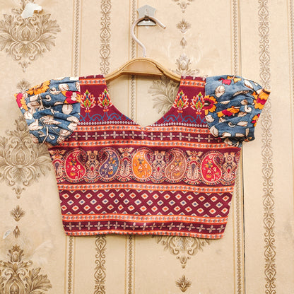 Floral Ajrakh Maroon Kids Lehenga Choli – Boho Ethnic Elegance