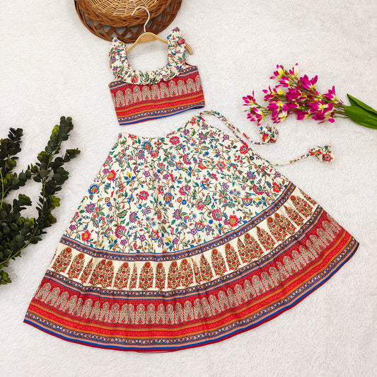 Enchanting Princess Lehenga Choli Set for Little Divas - Vibrant Rayon with Adorable Prints