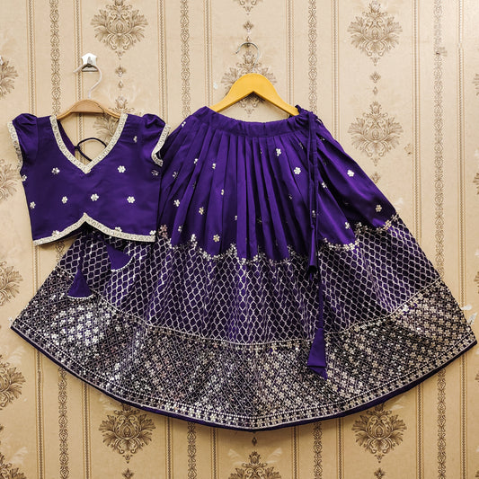 Festive Taffeta Silk Kids Lehenga Choli Set – Elegant Traditional Wear for Girls