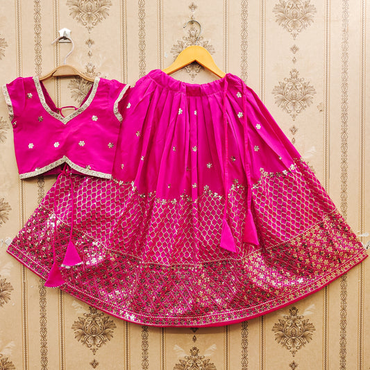 Festive Taffeta Silk Kids Lehenga Choli Set – Elegant Traditional Wear for Girls