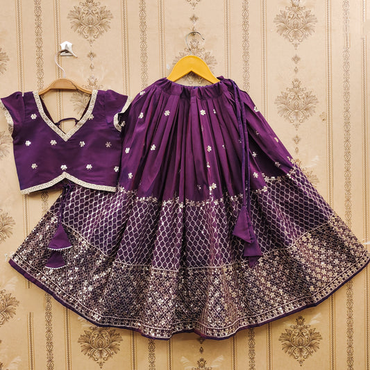 Festive Taffeta Silk Kids Lehenga Choli Set – Elegant Traditional Wear for Girls