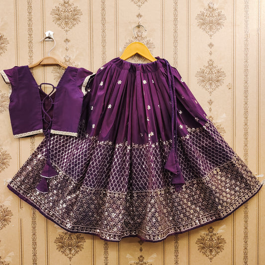 Festive Taffeta Silk Kids Lehenga Choli Set – Elegant Traditional Wear for Girls
