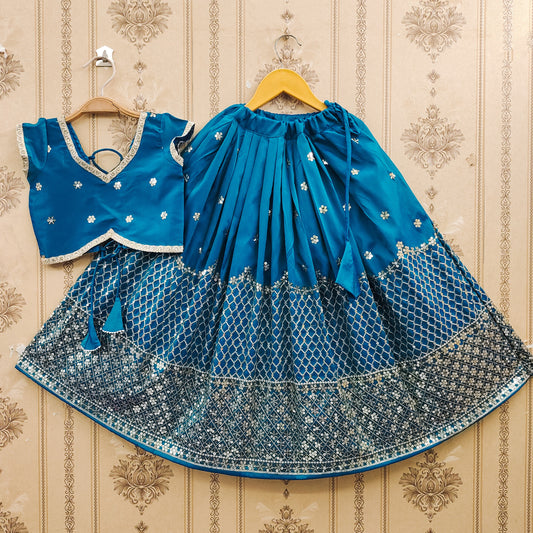 Festive Taffeta Silk Kids Lehenga Choli Set – Elegant Traditional Wear for Girls