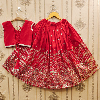 Festive Taffeta Silk Kids Lehenga Choli Set – Elegant Traditional Wear for Girls