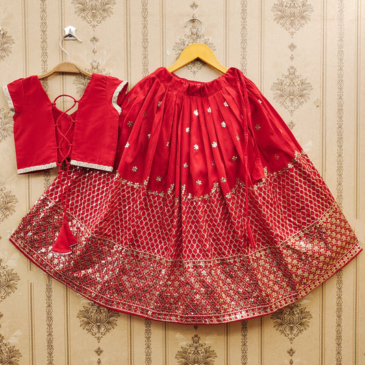 Festive Taffeta Silk Kids Lehenga Choli Set – Elegant Traditional Wear for Girls