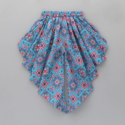 Girls' Blue Ethnic Dhoti Set in Rayon with Tassel Top & Crepe Lining