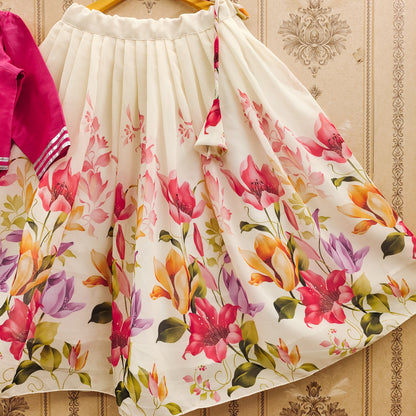 Floral Festive Kids Lehenga Choli Set – Pink | Premium Taffeta Silk & Rayon