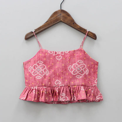 Girls Printed Crop Top & Flared Palazzo Set – Pink & Grey Rayon with Crepe Inner (Ages 1–9 Years)