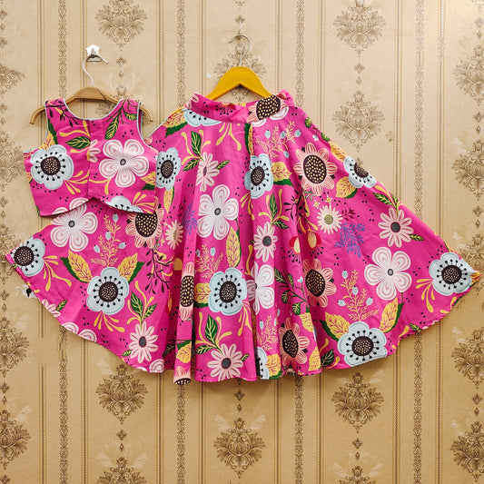 Happy Pink Floral Kids Lehenga Choli – Rayon Fabric with Crepe Lining