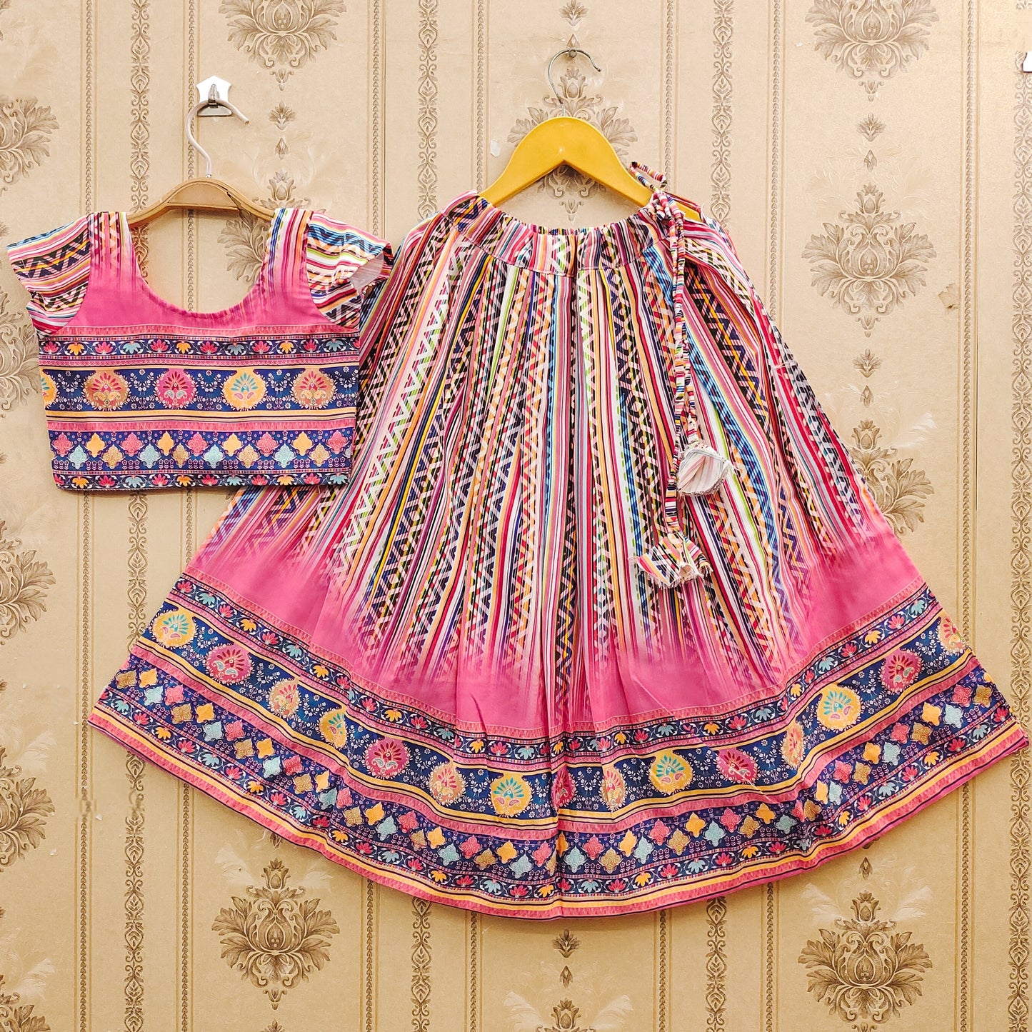 ✨ Kids Traditional Rayon Lehenga Choli Set with Printed Dupatta – Festive & Comfortable