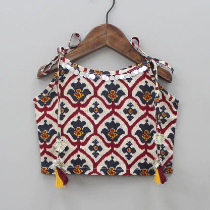 Girls' Cream & Maroon Dhoti Set in Rayon with Tassel Top & Crepe Lining