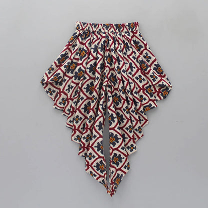 Girls' Cream & Maroon Dhoti Set in Rayon with Tassel Top & Crepe Lining
