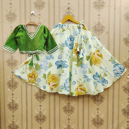 Mithila Girls Green Floral Lehenga Choli Set