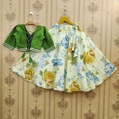 Mithila Girls Green Floral Lehenga Choli Set